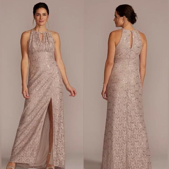 Oleg Cassini Lace Sequin Sleeveless Long Maxi Formal Evening Wedding Guest Dress - Picture 2 of 16